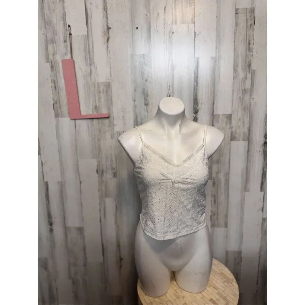 SHEIN Cream White Eyelet Lace Cami Tank Top Womens Size Large L Coquette Adjust